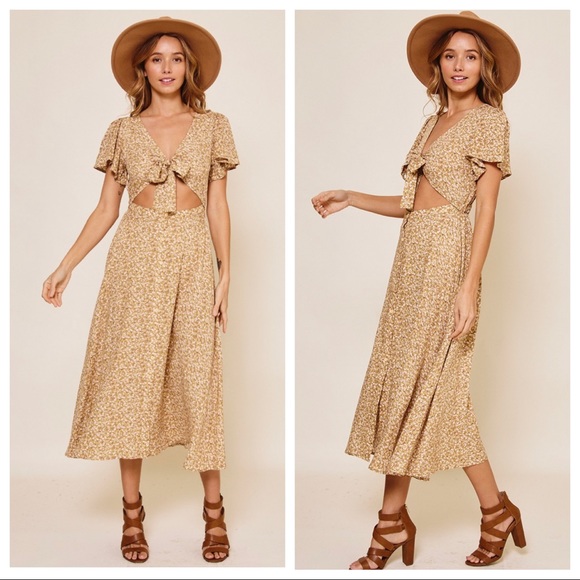 Alison Boho Short Sleeve Floral Midi Dress With Tie - Picture 4 of 4